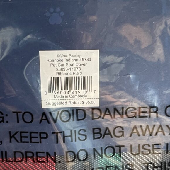 Vera Bradley Ribbons Plaid Pet Car Seat Cover - NWT - Picture 4 of 5